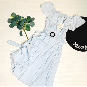 A Loves A Off The Shoulder Belted Midi Dress